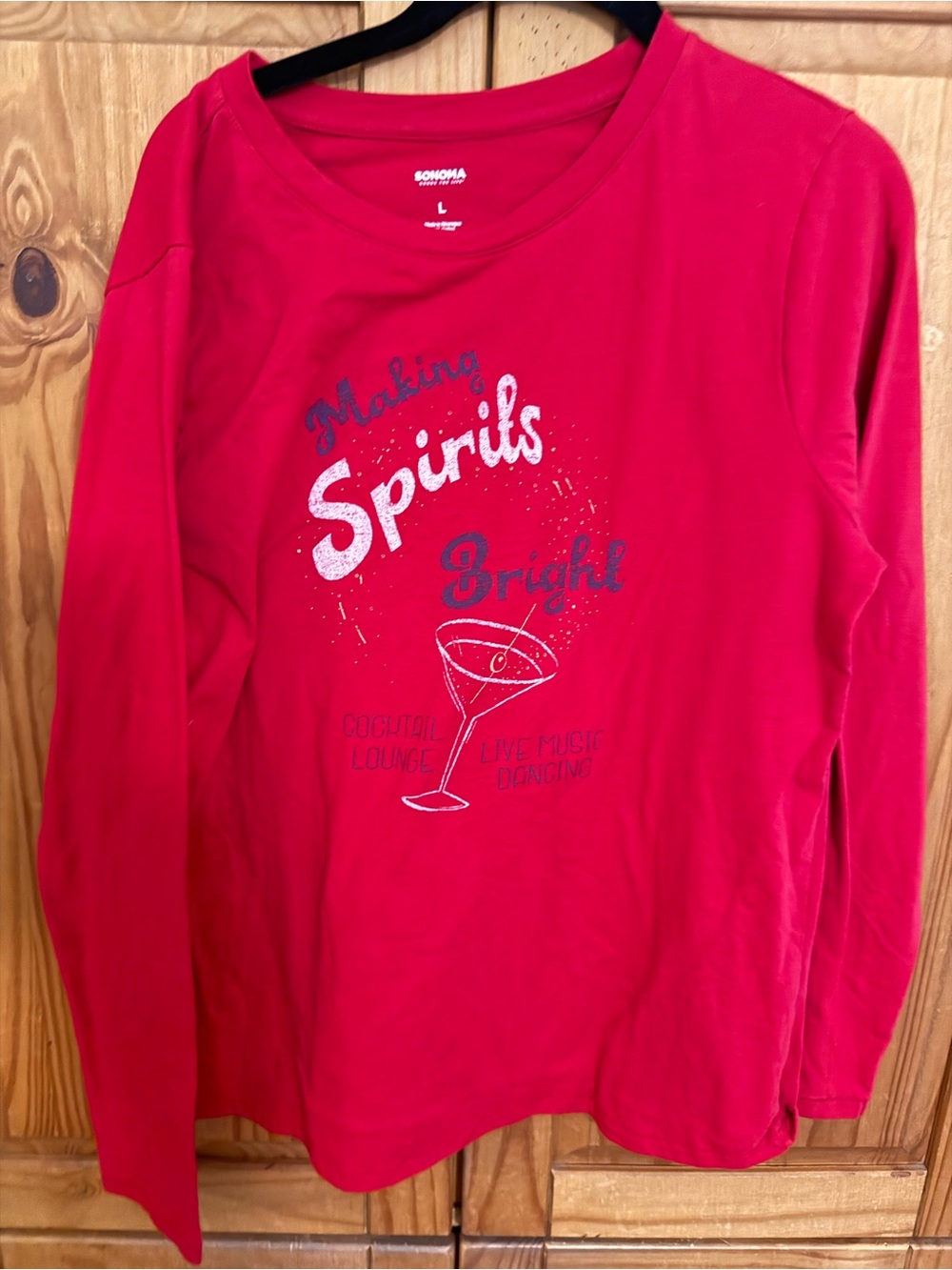 Sonoma Long-Sleeve Red 'Making Spirits Bright' Graphic Top